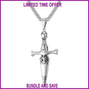 Stainless Steel Punk Necklace with Dagger Pendant 22-24 Inch Chain